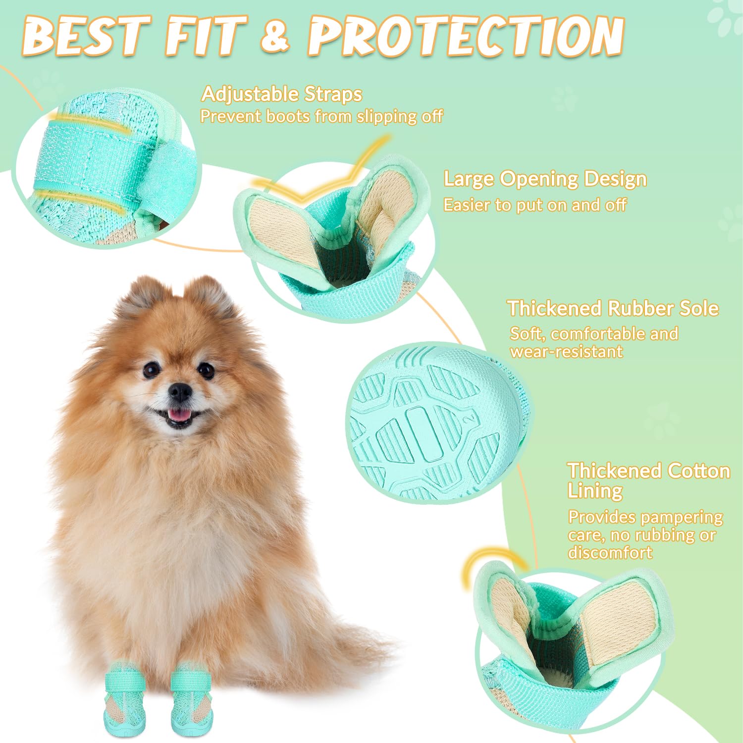 Slowton Dog Shoes For Small Size Dogs - Soft Rubber Sole Dog Boots & Paw Protector For Summer Hot Pavement Winter Snow Rain, Bre